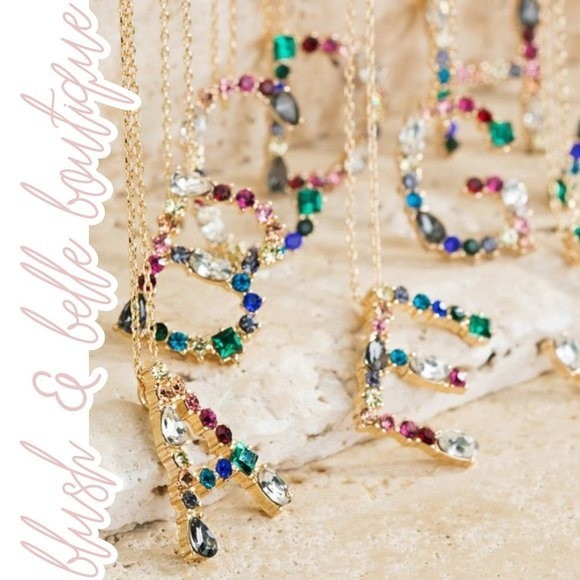 Multicolored Rhinestone Initial Necklace - Picture 1 of 16